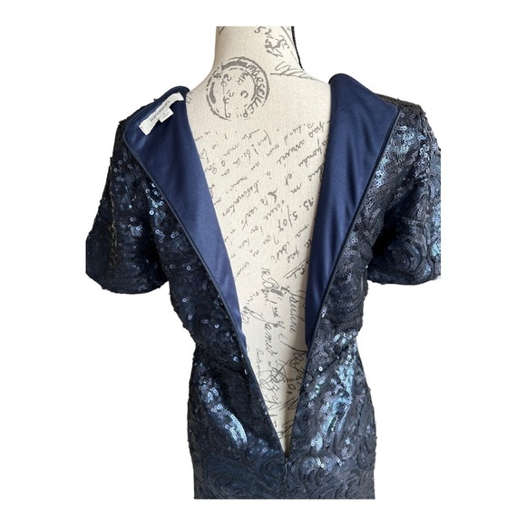 Francesca Women Sequin Dress S Blue Navy Beaded Short Sleeve Party Cocktail - Picture 7 of 12
